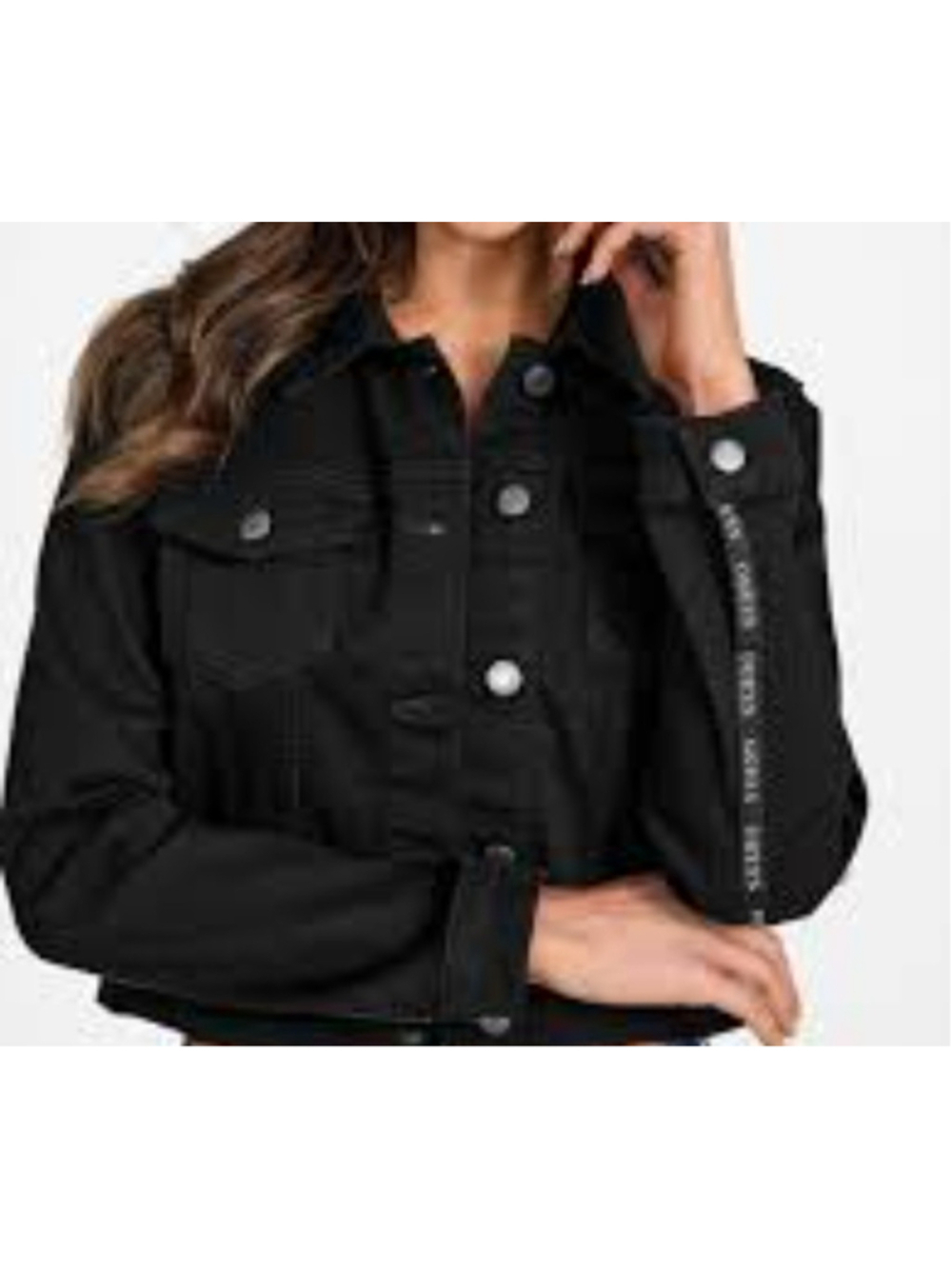 GUESS Camilia Women's Black Long-Sleeves Short Length Denim Jacket Size Small